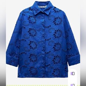 NWT ZARA Cobalt Blue Eyelet Button-Down Shirt